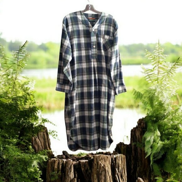 Wynbrier Night Shirt Sleep Gown Unisex 100% Cotton Plaid M 1/4 button Portugal . - Picture 1 of 16